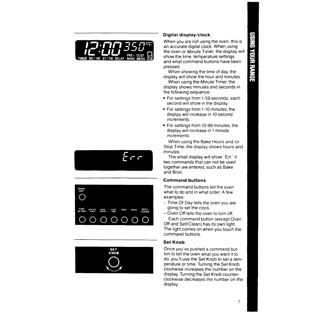 Whirlpool RF387PXV manual Digital display/clock 