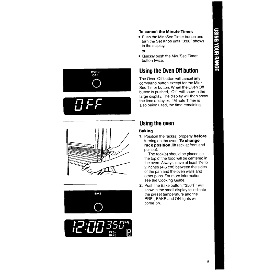Whirlpool RF387PXV manual Usingthe OvenOffbutton, Usingthe oven 