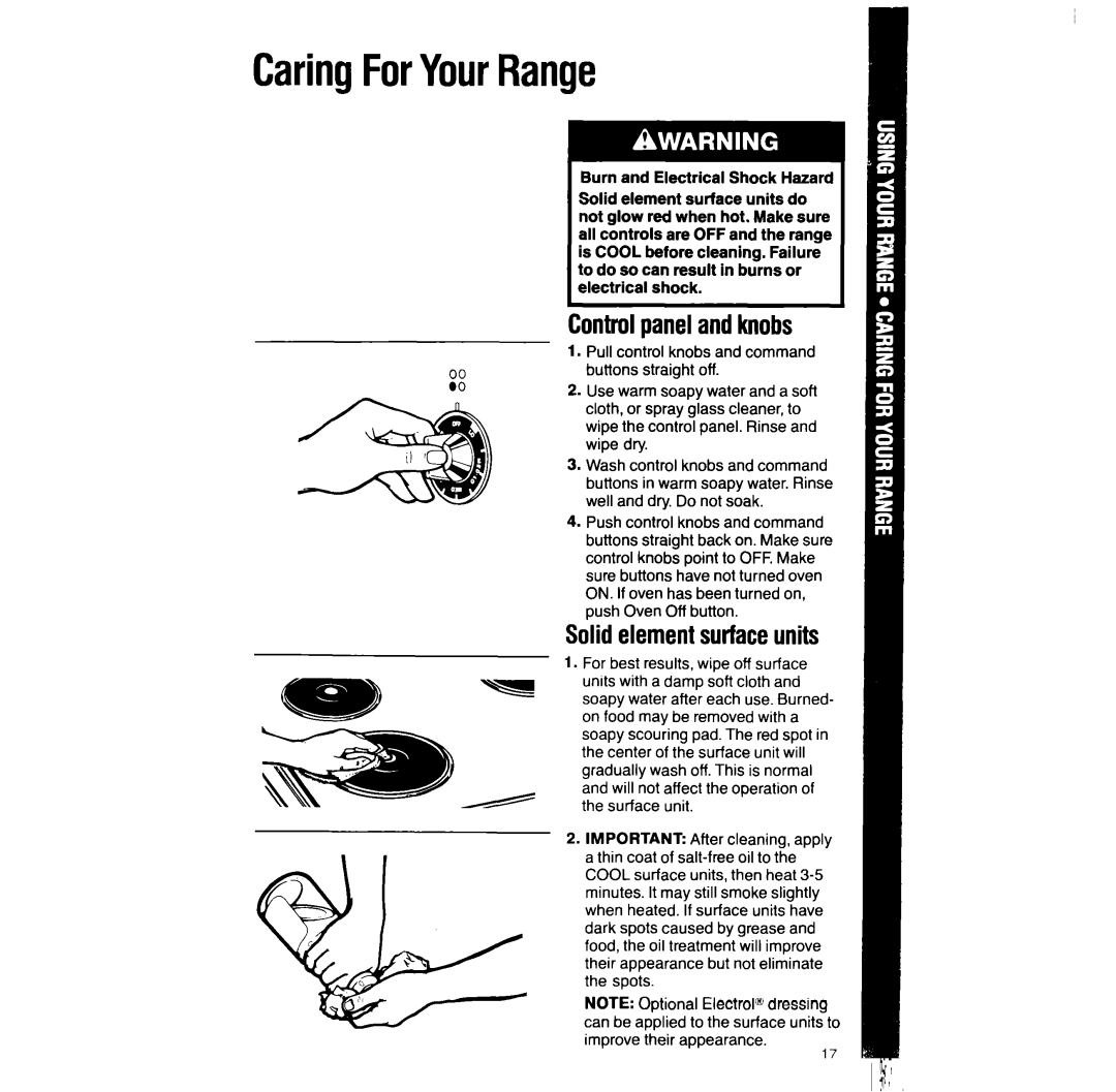 Whirlpool RF387PXW manual CaringForYourRange, Controlpanelandknobs 