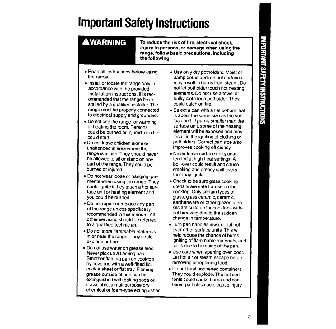 Whirlpool RF387PXW manual ImportantSafetyInstructions 