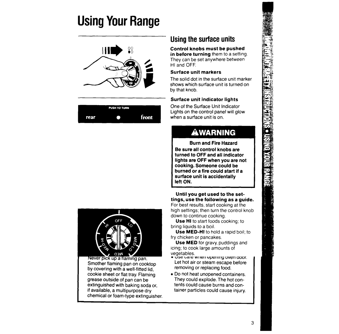 Whirlpool RF387PXW manual UsingYourRange, Usingthe surfaceunits 