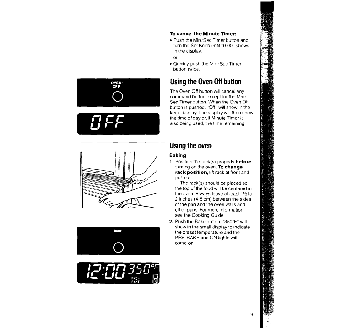 Whirlpool RF387PXW manual Usingthe OvenOffbutton, Usingthe oven 