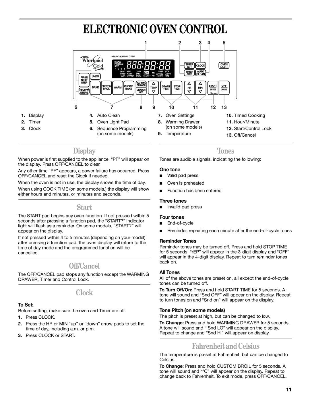 Whirlpool RF389LXK, RF390LXK, RF388LXK, GR470LXK, GR465LXK, GR475LXK, GR460LXK, RF199LXK, 8522773A manual Electronic Oven Control 