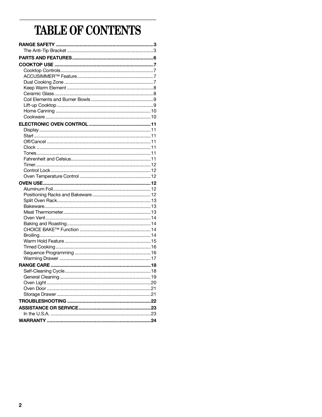 Whirlpool RF389LXK, RF390LXK, RF388LXK, GR470LXK, GR465LXK, GR475LXK, GR460LXK, RF199LXK, 8522773A manual Table of Contents 