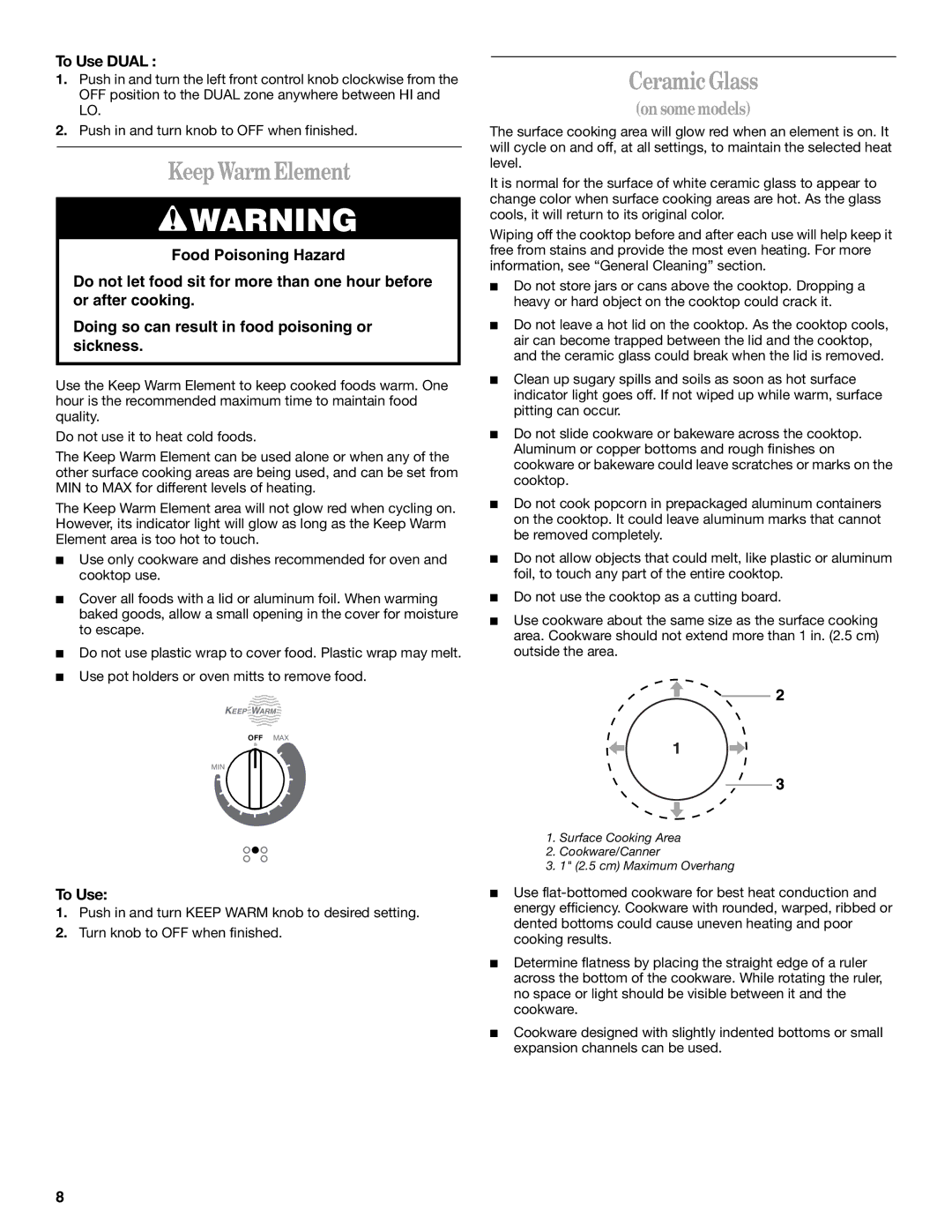 Whirlpool 8522773A, RF390LXK, RF388LXK, RF389LXK, GR470LXK, GR465LXK, GR475LXK, GR460LXK, RF199LXK manual Ceramic Glass 