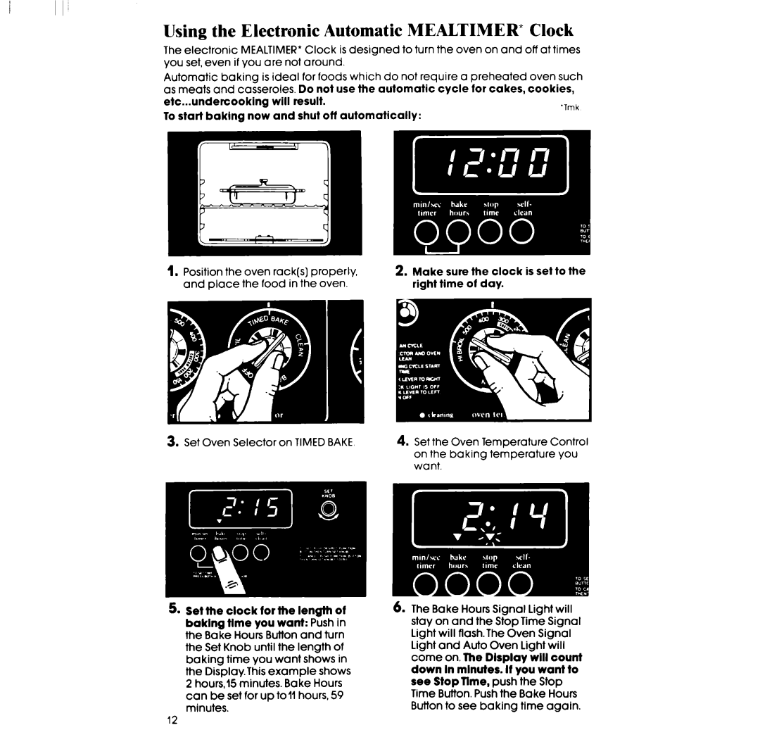 Whirlpool RF390PXP manual Using the Electronic Automatic MEALTIMER* Clock 