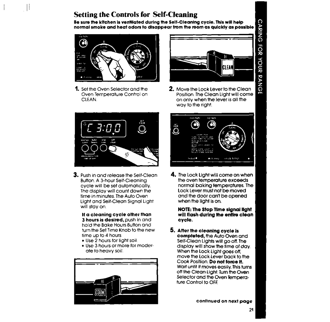 Whirlpool RF390PXP manual Setting, For Self- Cleaning 