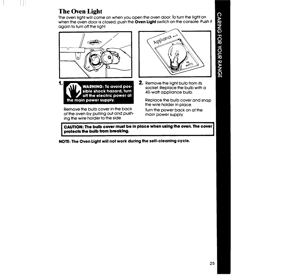 Whirlpool RF390PXP manual Oven Light 