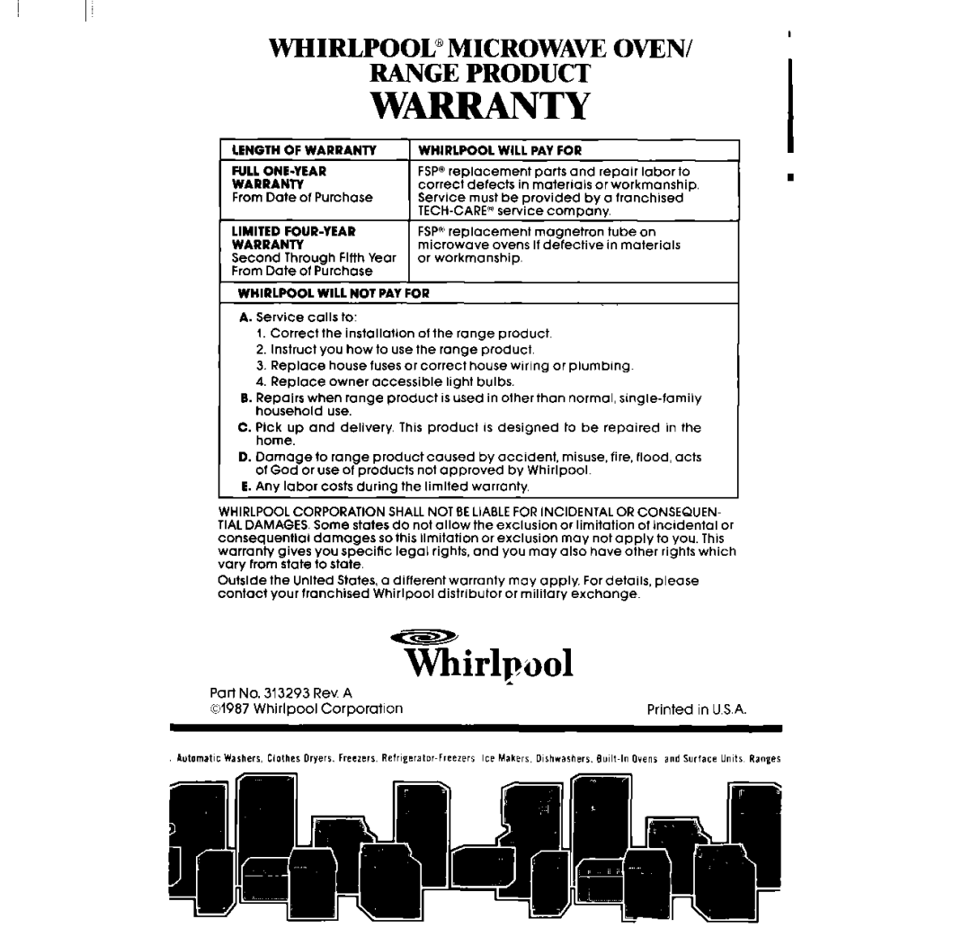 Whirlpool RF390PXP manual WmTY 