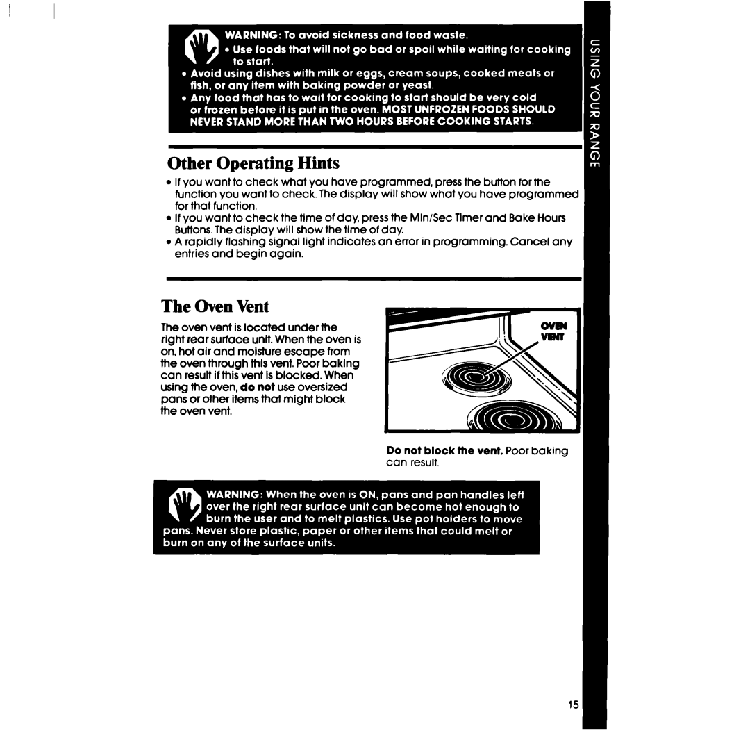 Whirlpool RF390PXP manual Other Operating Hints, The Oven Vent 