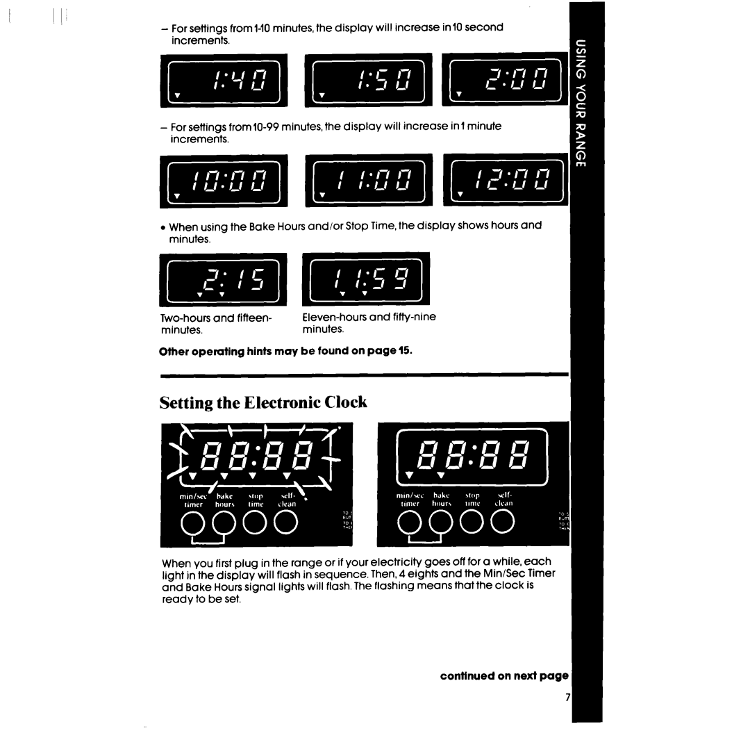 Whirlpool RF390PXP manual Setting the Electronic Clock 