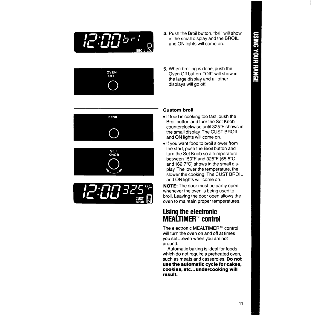 Whirlpool RF390PXW manual Usingthe electronic MEALTIMER’control, Cookies, etc...undercooking will result 