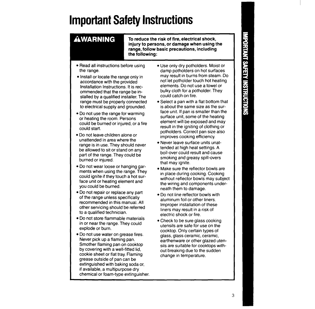 Whirlpool RF390PXW manual ImportantSafetyInstructions 