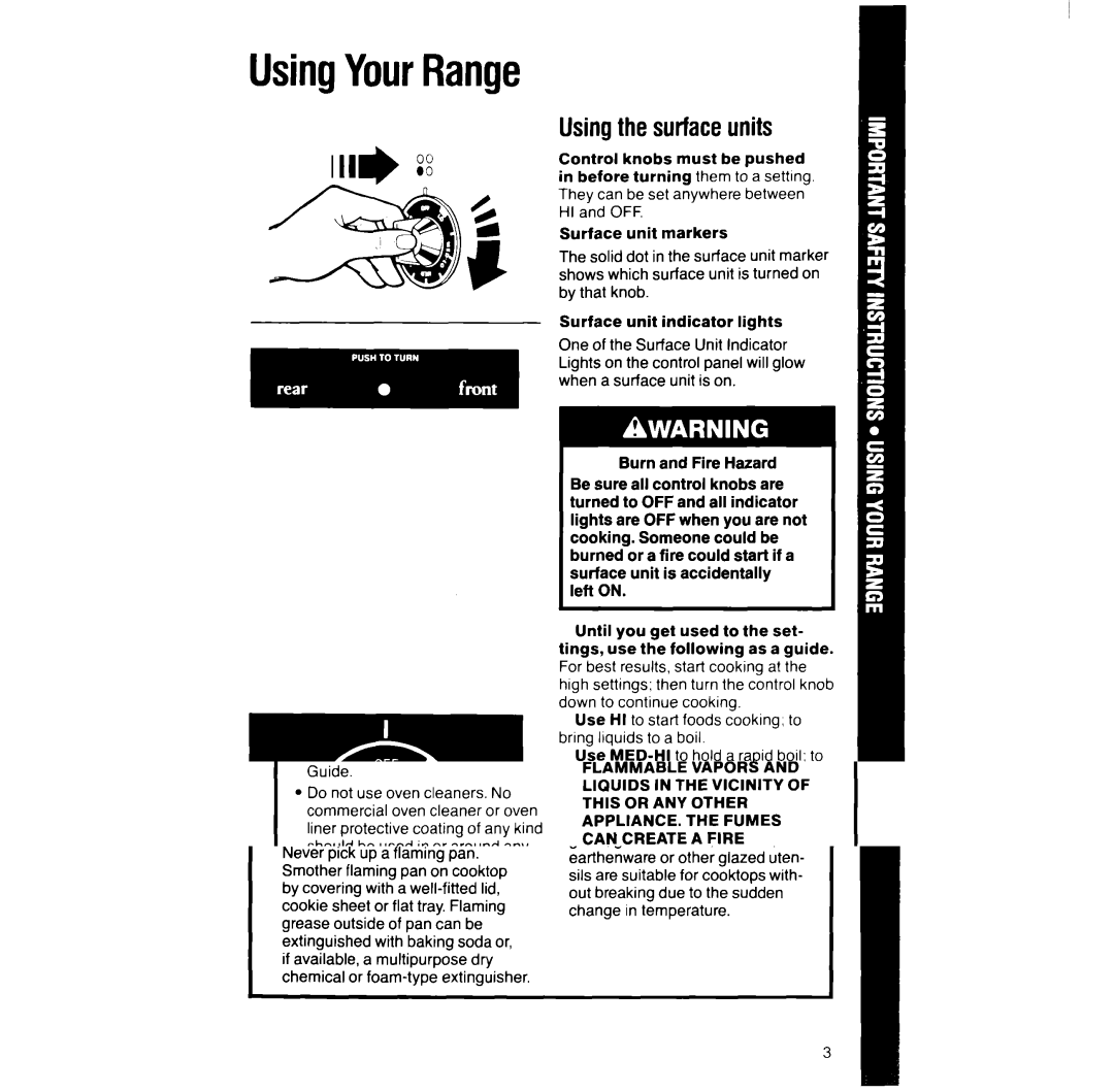 Whirlpool RF390PXW manual UsingYourRange, Usingthe surfaceunits 