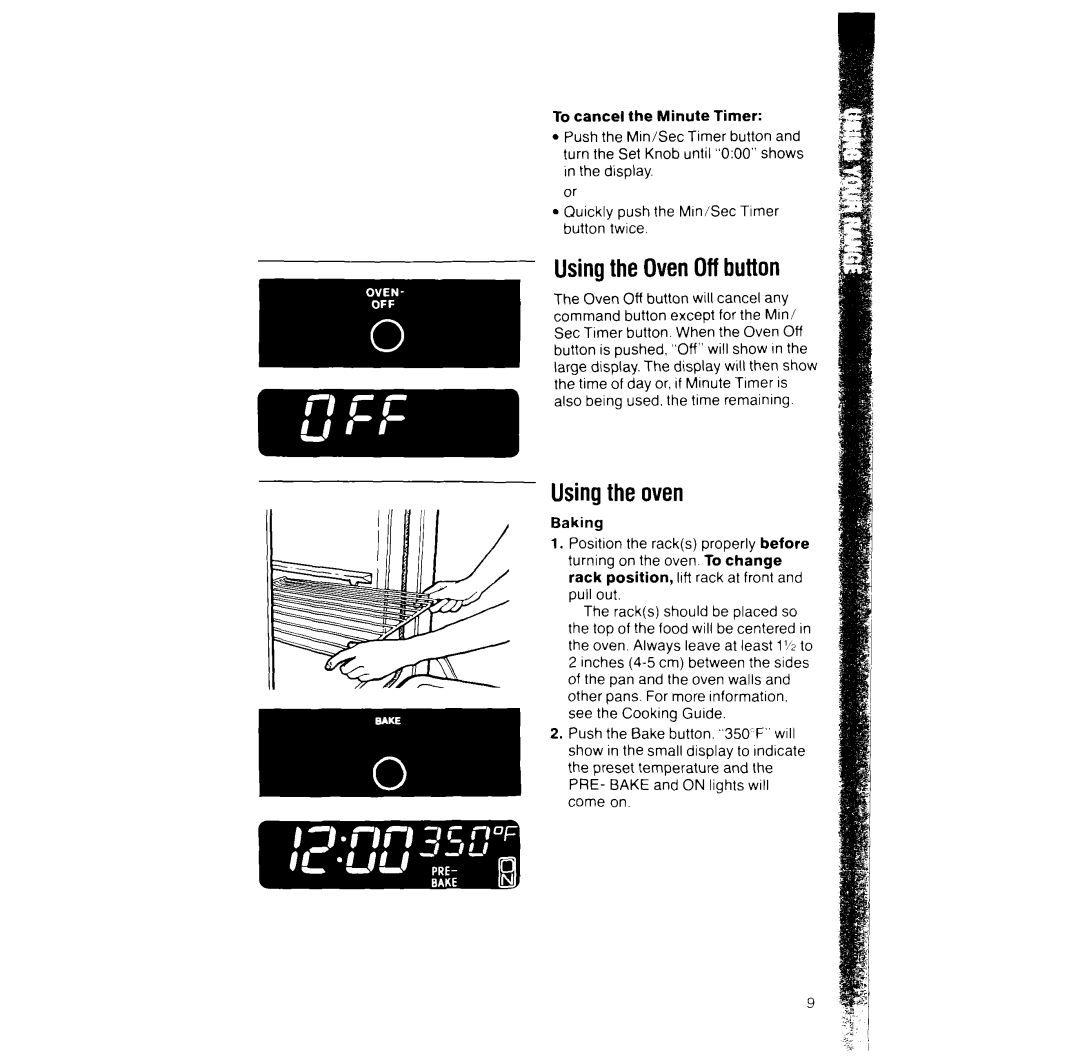 Whirlpool RF390PXW manual Usingthe OvenOffbutton, Usingthe oven 