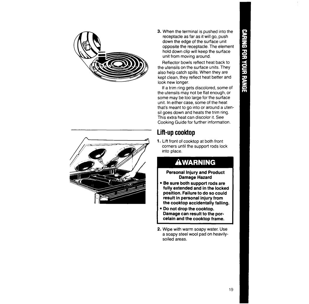 Whirlpool RF390PXW manual Lift-upcooktop 