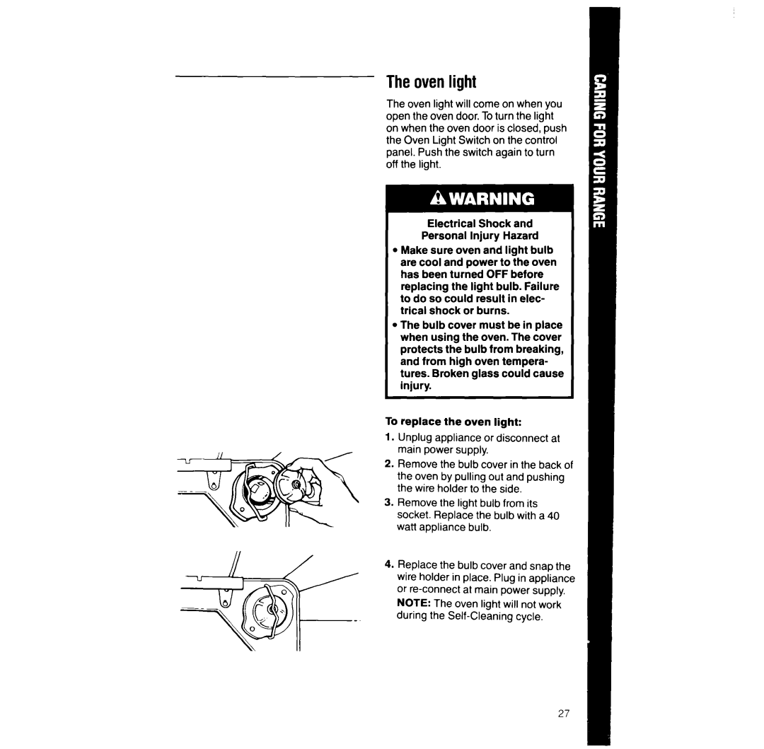 Whirlpool RF390PXW manual Theovenlight 