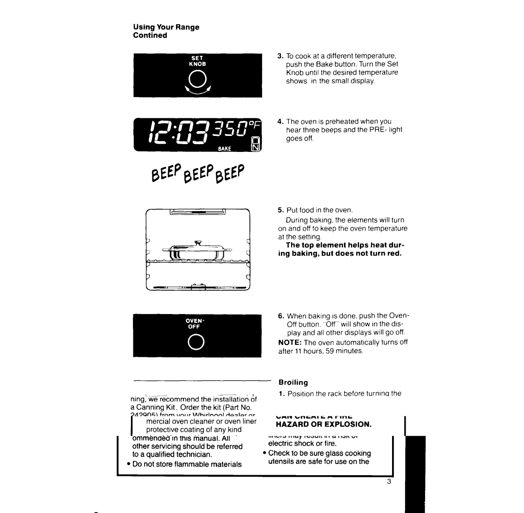 Whirlpool RF391PXW manual Using Your Range Contined 