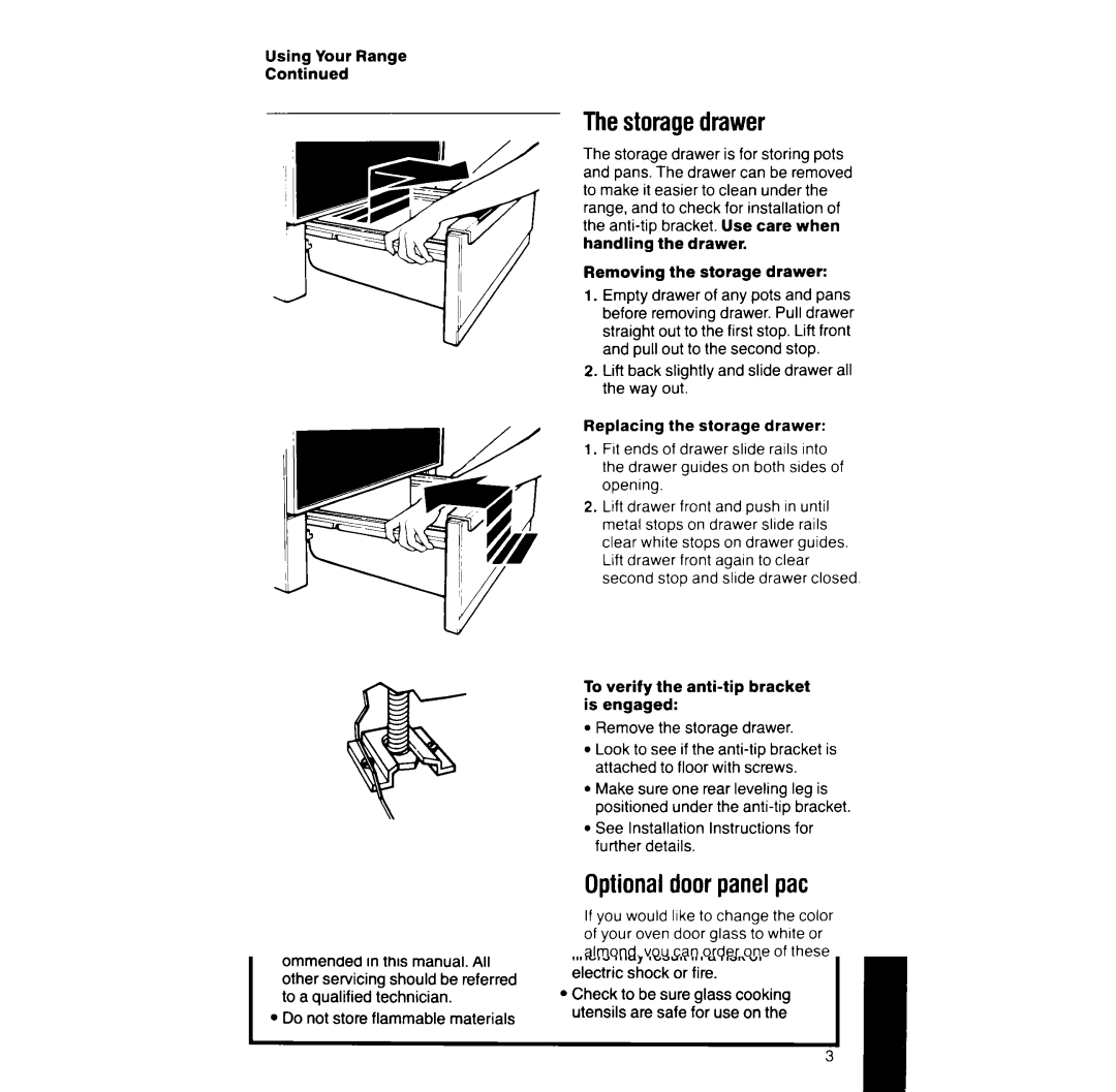 Whirlpool RF391PXW manual Storage drawer, Optional door panel pat, See Installation Instructions for further details 