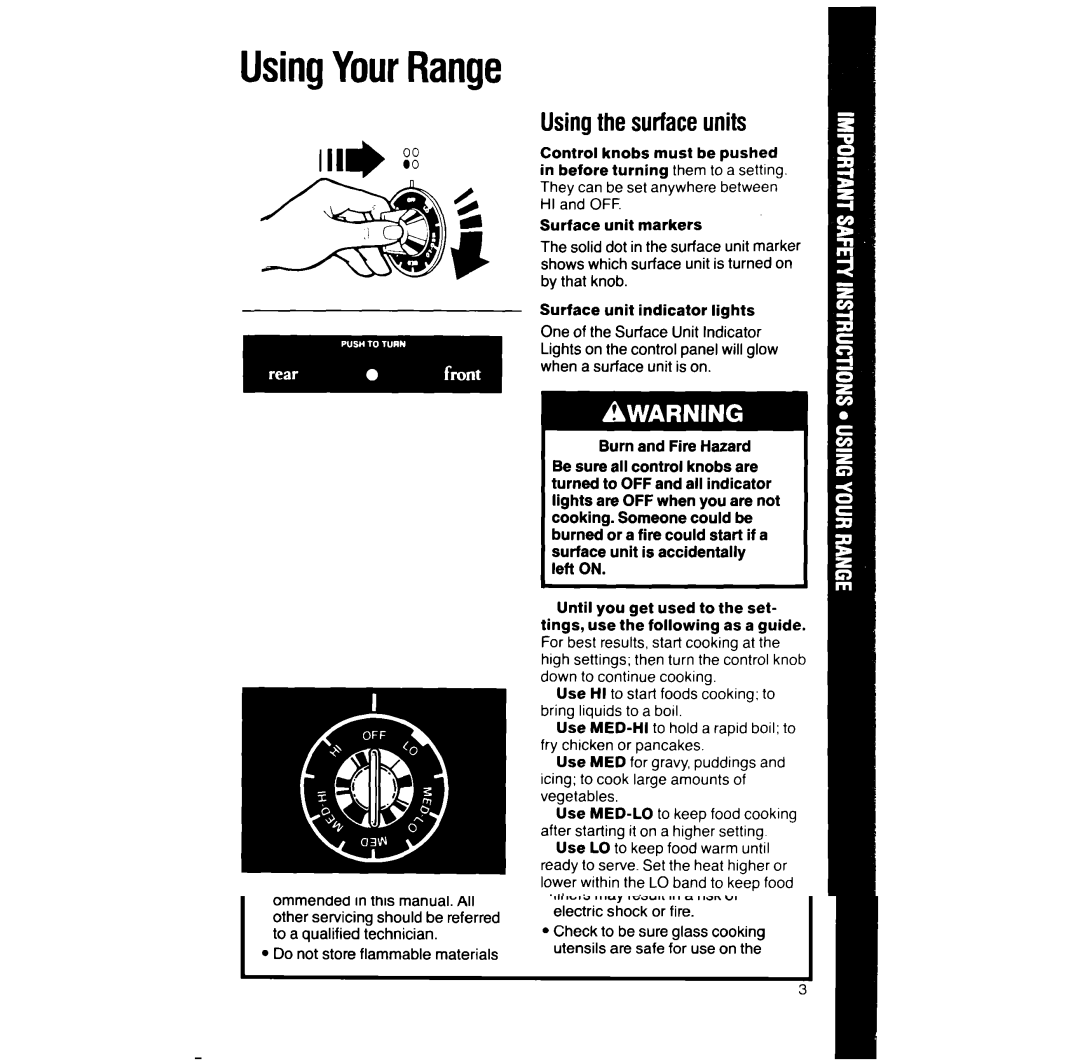 Whirlpool RF391PXW manual UsingYourRange, Using the surface units 