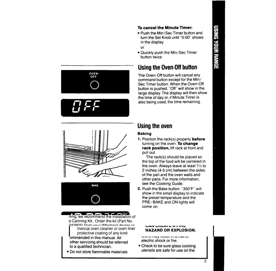 Whirlpool RF391PXW manual Usingthe Oven-Offbutton, Using the oven 