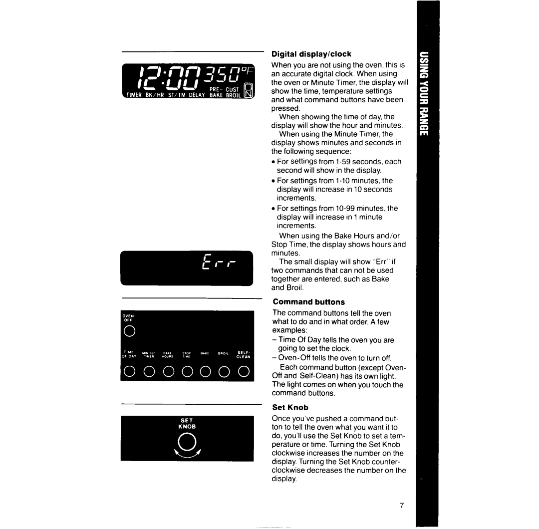 Whirlpool RF391PXW manual Digital display/clock pressed 