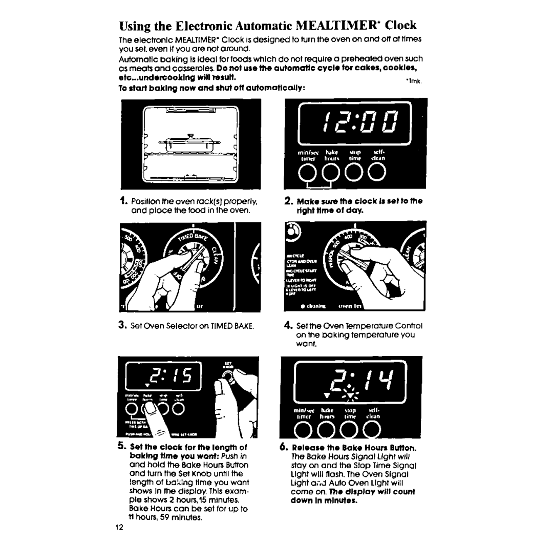 Whirlpool RF395PXP manual Using the Electronic Automatic MEALTIMER’ Clock 