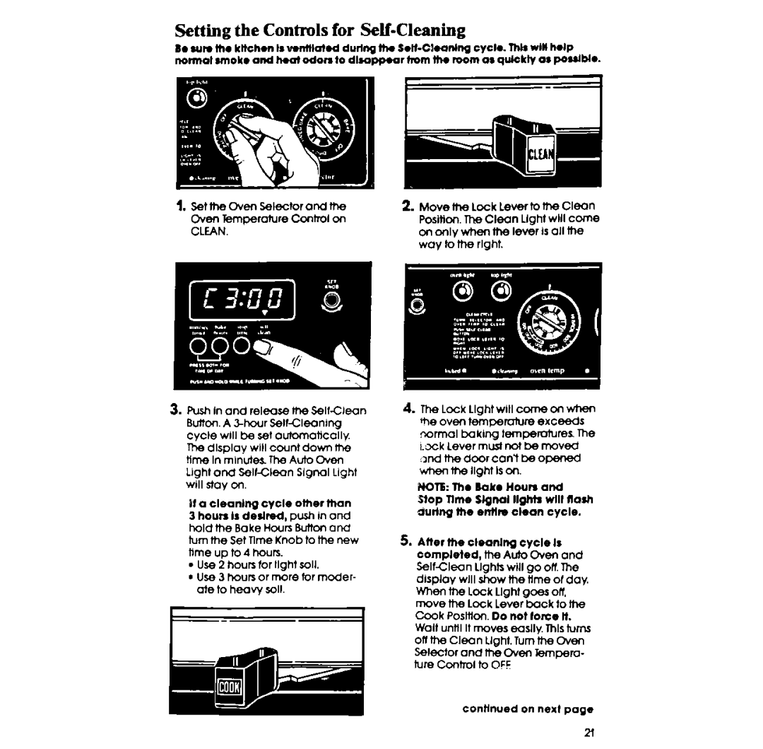 Whirlpool RF395PXP manual Setting the Controls for Self-Cleaning, SettheovenSelectorand 