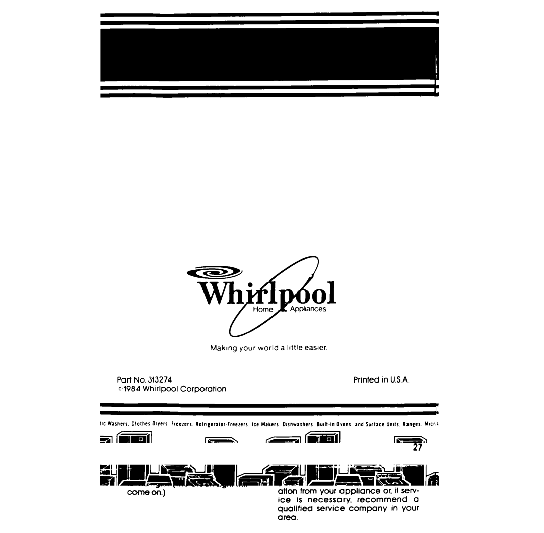 Whirlpool RF395PXP manual Maklng your world a IlltIe easier 