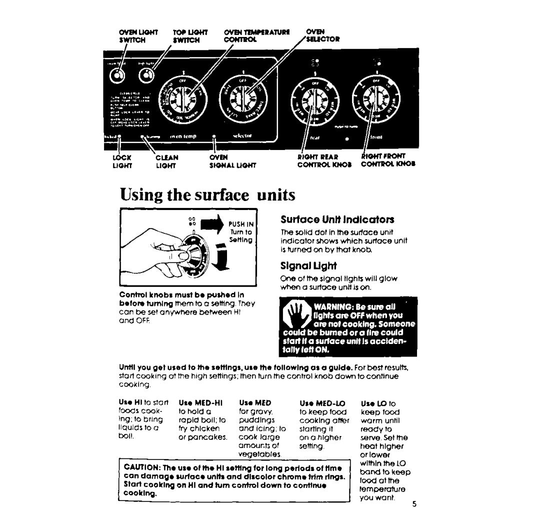 Whirlpool RF395PXP manual Surface Untt Indicators, Signal Light 
