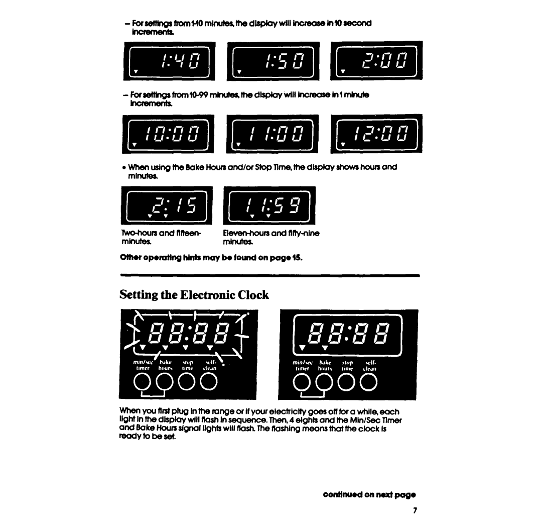 Whirlpool RF395PXP manual Setting the Electronic Clock 