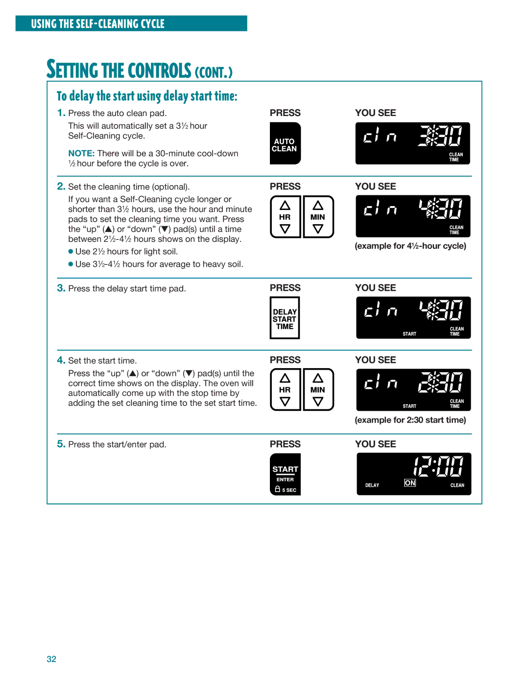 Whirlpool RF396LXE, RF395LXE warranty Example for 41⁄2-hour cycle, Example for 230 start time 