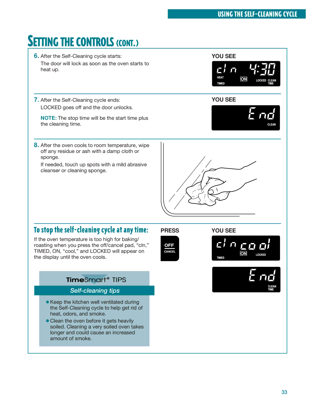 Whirlpool RF395LXE, RF396LXE warranty To stop the self-cleaning cycle at any time, Self-cleaning tips 