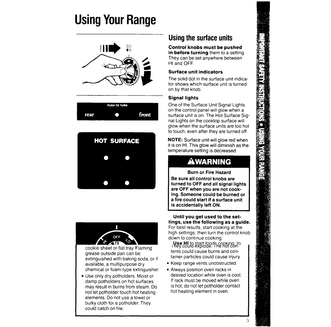 Whirlpool RF396PXV manual UsingYourRange, Using the surface units 