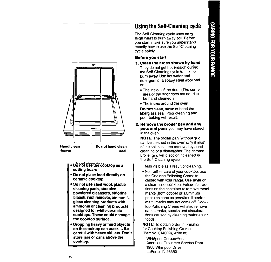 Whirlpool RF396PCX, RF396PXX manual Usingthe Self-Cleaningcycle 