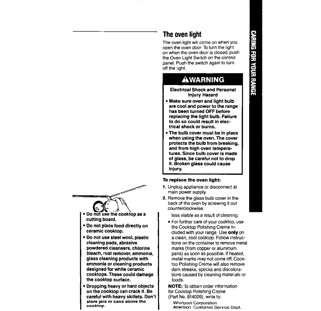 Whirlpool RF396PCX, RF396PXX manual Theovenlight 