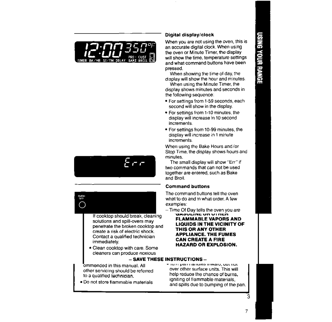 Whirlpool RF396PCX, RF396PXX manual Digital display/clock, Following sequence 