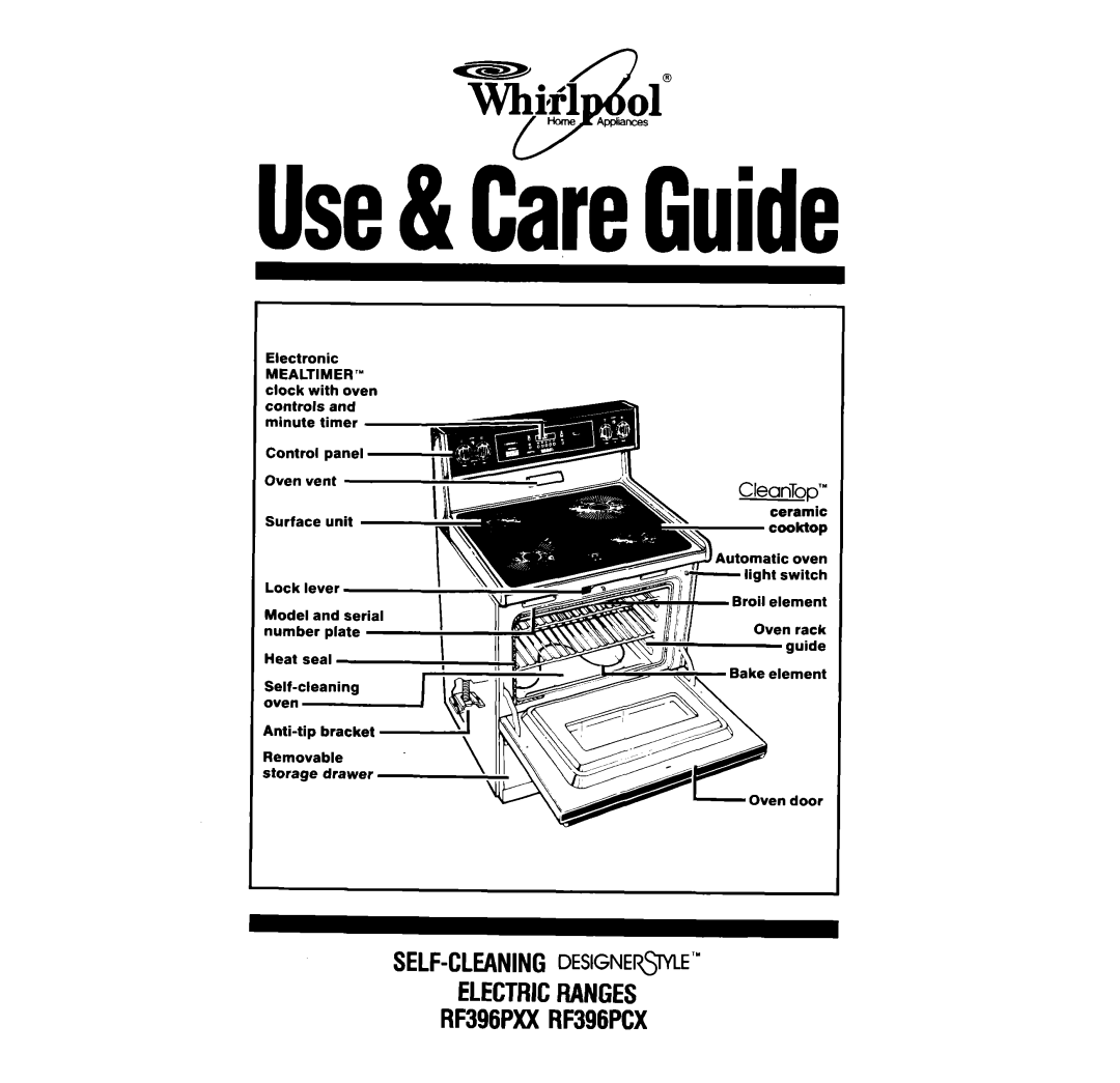 Whirlpool manual Self-Cleaningde=Je@Le’” Electricranges, RF396PXXRF396PCX, Electronic, Removable storage drawer 