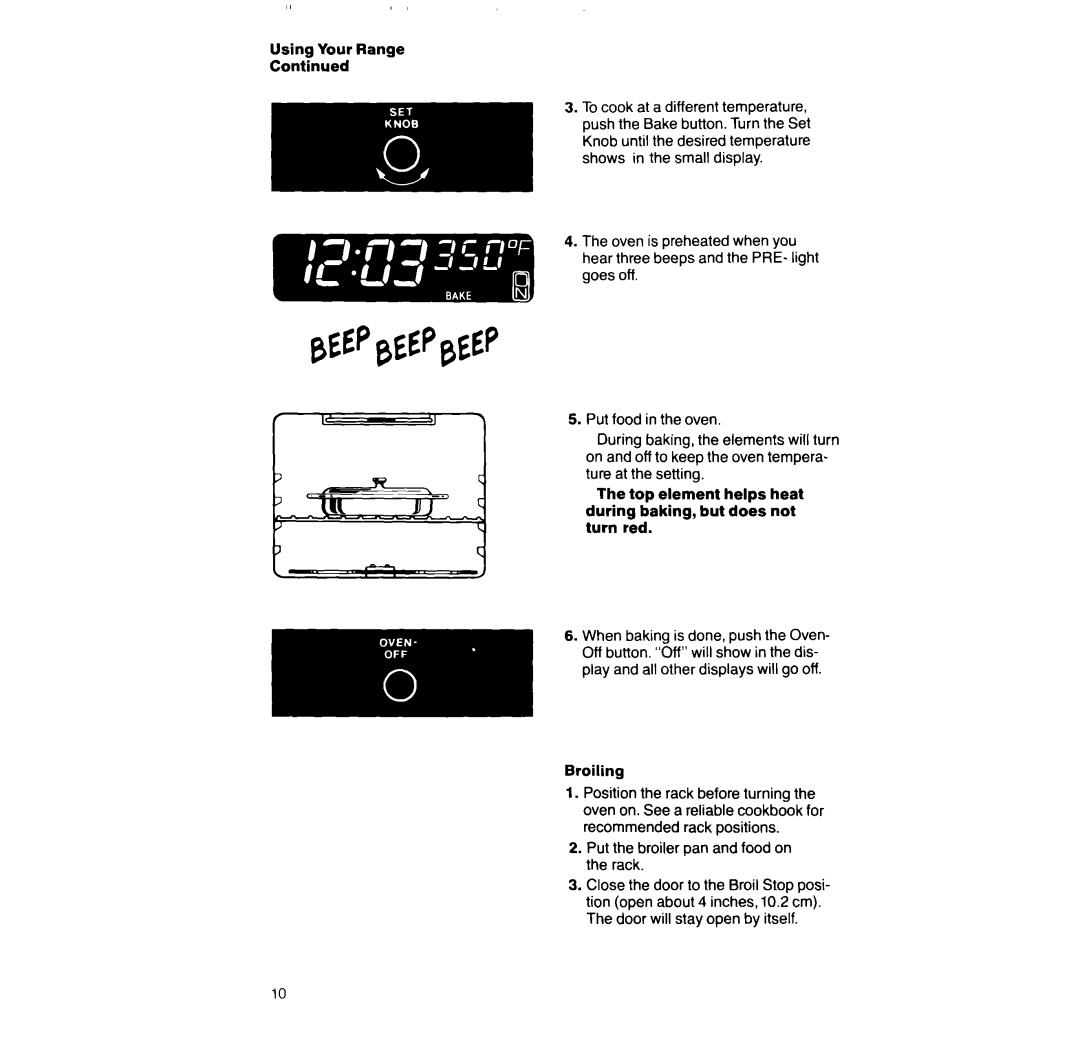 Whirlpool RF396PXX, RF396PCX manual Using Your Range Continued 