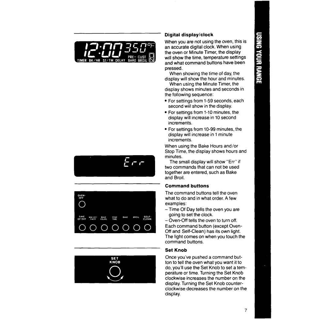 Whirlpool RF396PCX, RF396PXX manual Digital display/clock 