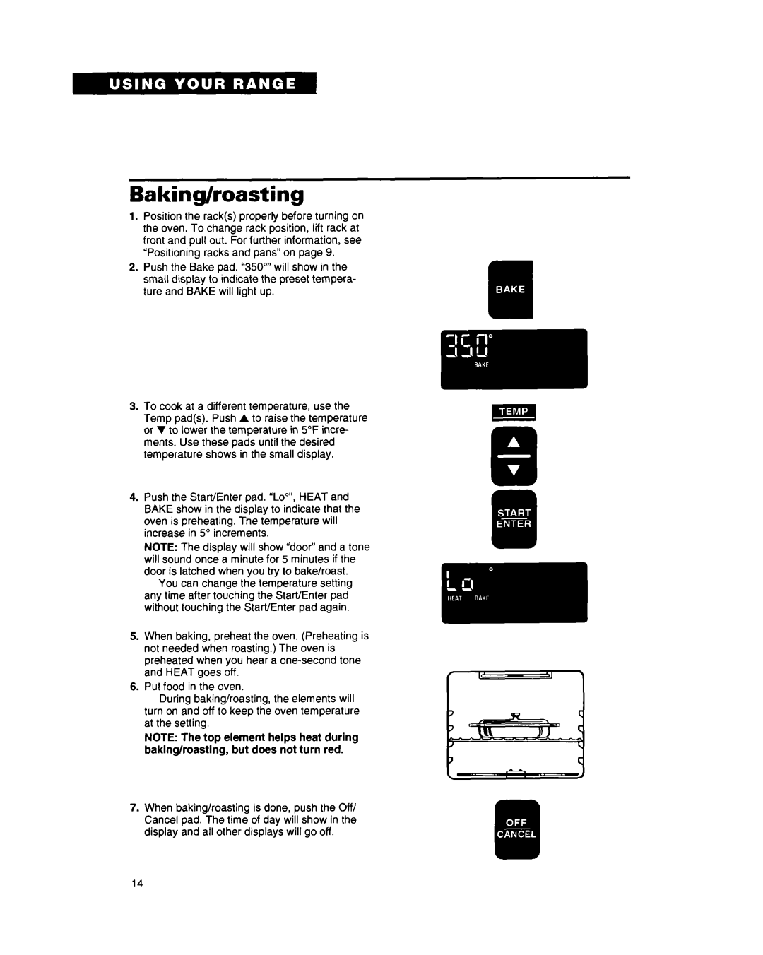 Whirlpool RF396PXY, RF396PCY manual Baking/roasting 