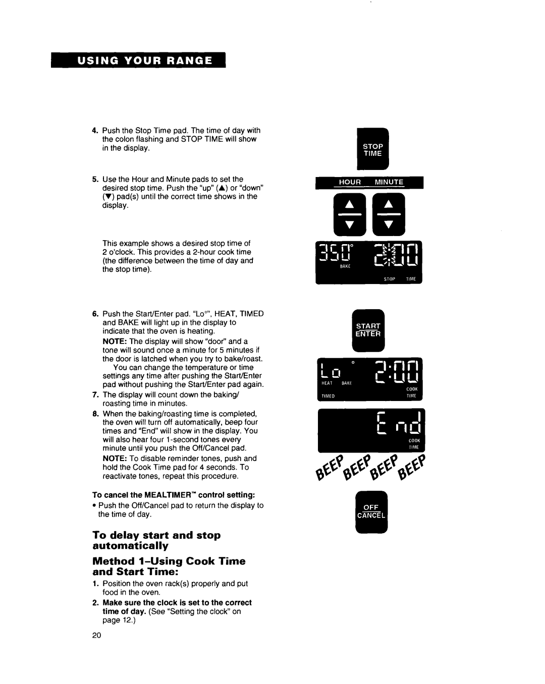 Whirlpool RF396PXY, RF396PCY manual To cancel the Mealtimer control setting 