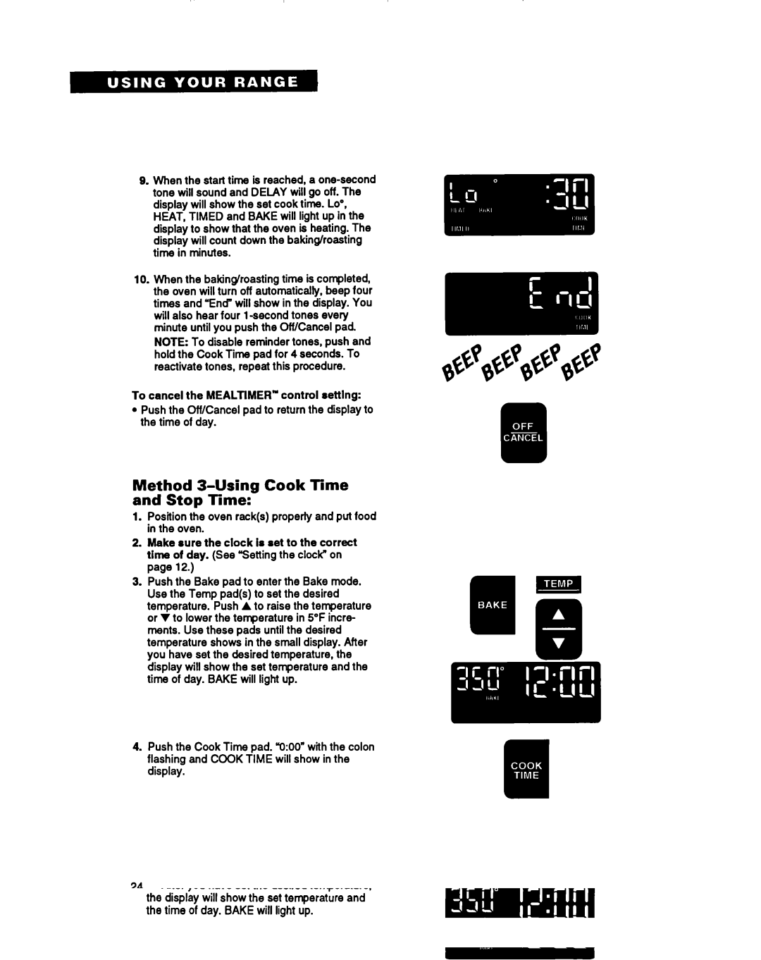 Whirlpool RF396PXY, RF396PCY manual Method 3-Using Cook Time and Stop Time 