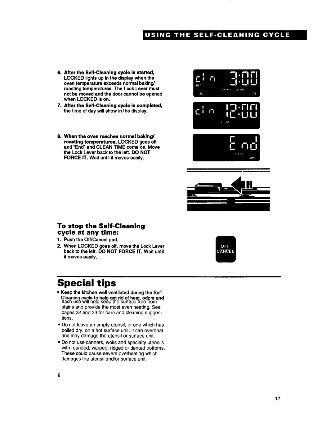 Whirlpool RF396PCY, RF396PXY manual Special tips, To stop the Self-Cleaning cycle at any time 