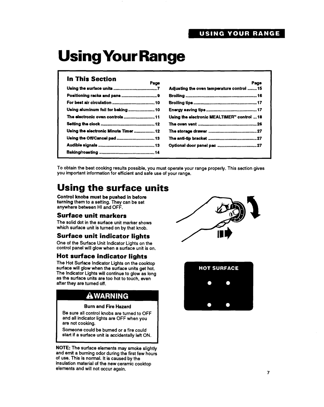 Whirlpool RF396PCY, RF396PXY manual Using Your Range, Using the surface units 