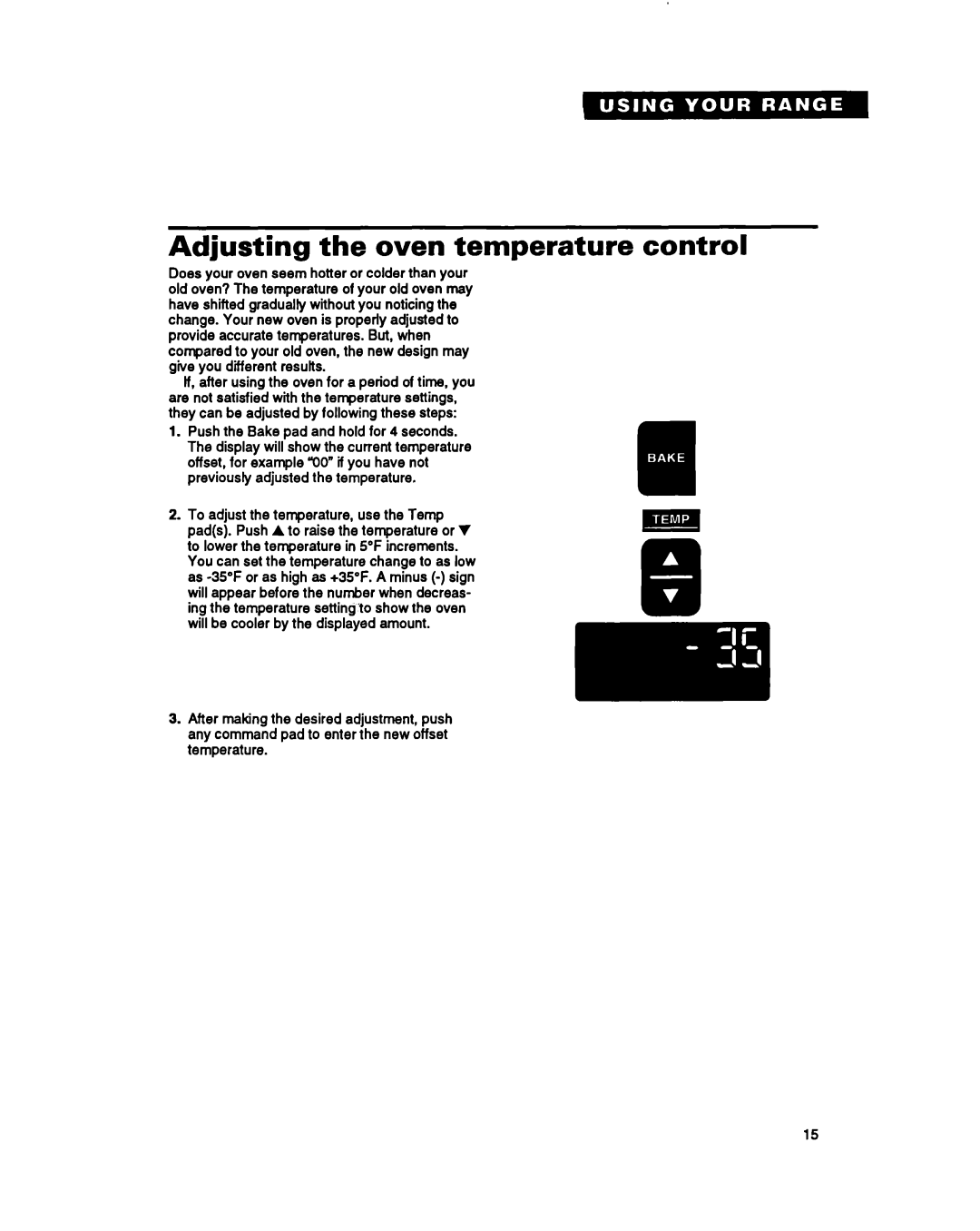 Whirlpool RF396PCY, RF396PXY manual Adjusting the oven temperature control 
