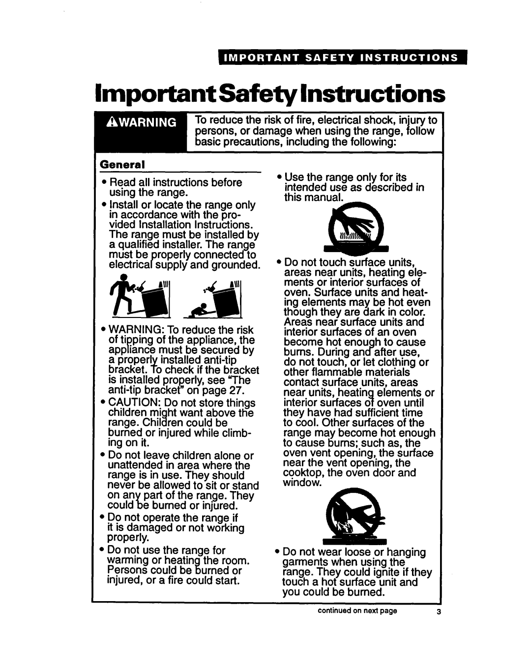 Whirlpool RF396PCY, RF396PXY manual Important Safety Instructions 