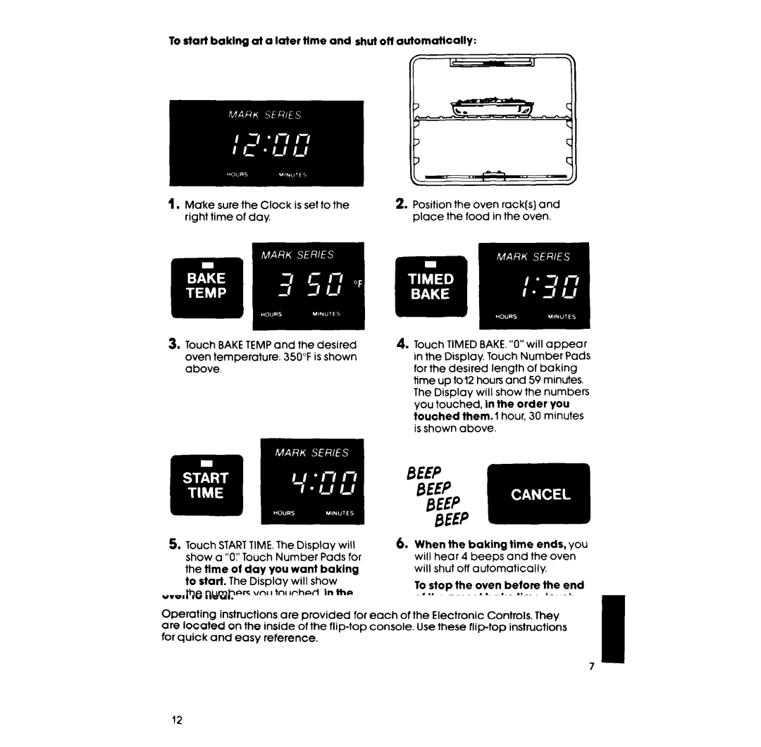 Whirlpool RF398PXP manual To start baking at a later time and shul off automatically 