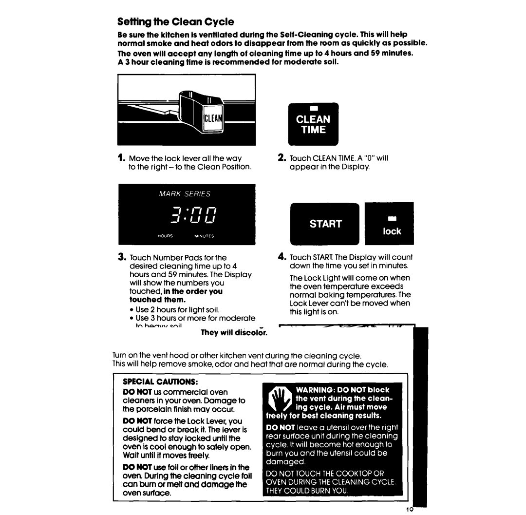 Whirlpool RF398PXP manual Setting the Clean Cycle 