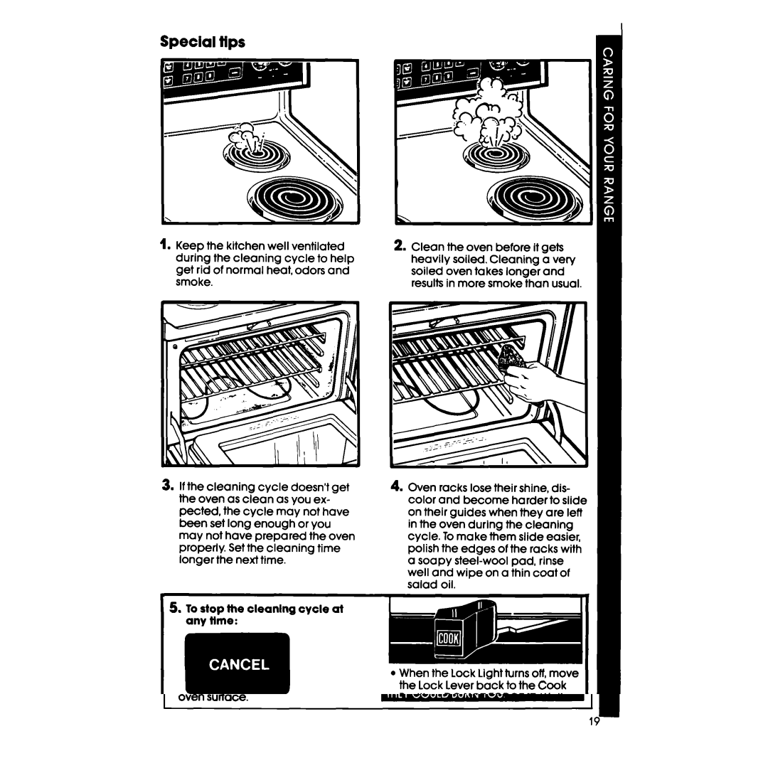 Whirlpool RF398PXP manual Special lips, To stop the cleaning cycle at 